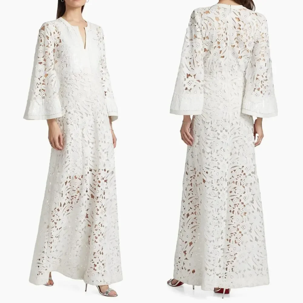 Sachin & Babi Cynthia White Floral Lace Sequin Bridal Wedding Gown Dress Medium - Picture 7 of 10